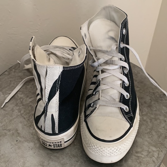 CONVERSE PLATFORM CHUCKS BLACK AND ZEBRA PRINT WOMENS 8.5 | MENS 6.5 - Picture 4 of 12